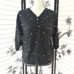 Zara Heather Gray Pearl Embellished Sweater Top